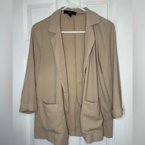 Forever 21 Small Beige Lightweight Blazer Open Front 1/2 Sleeve Tan